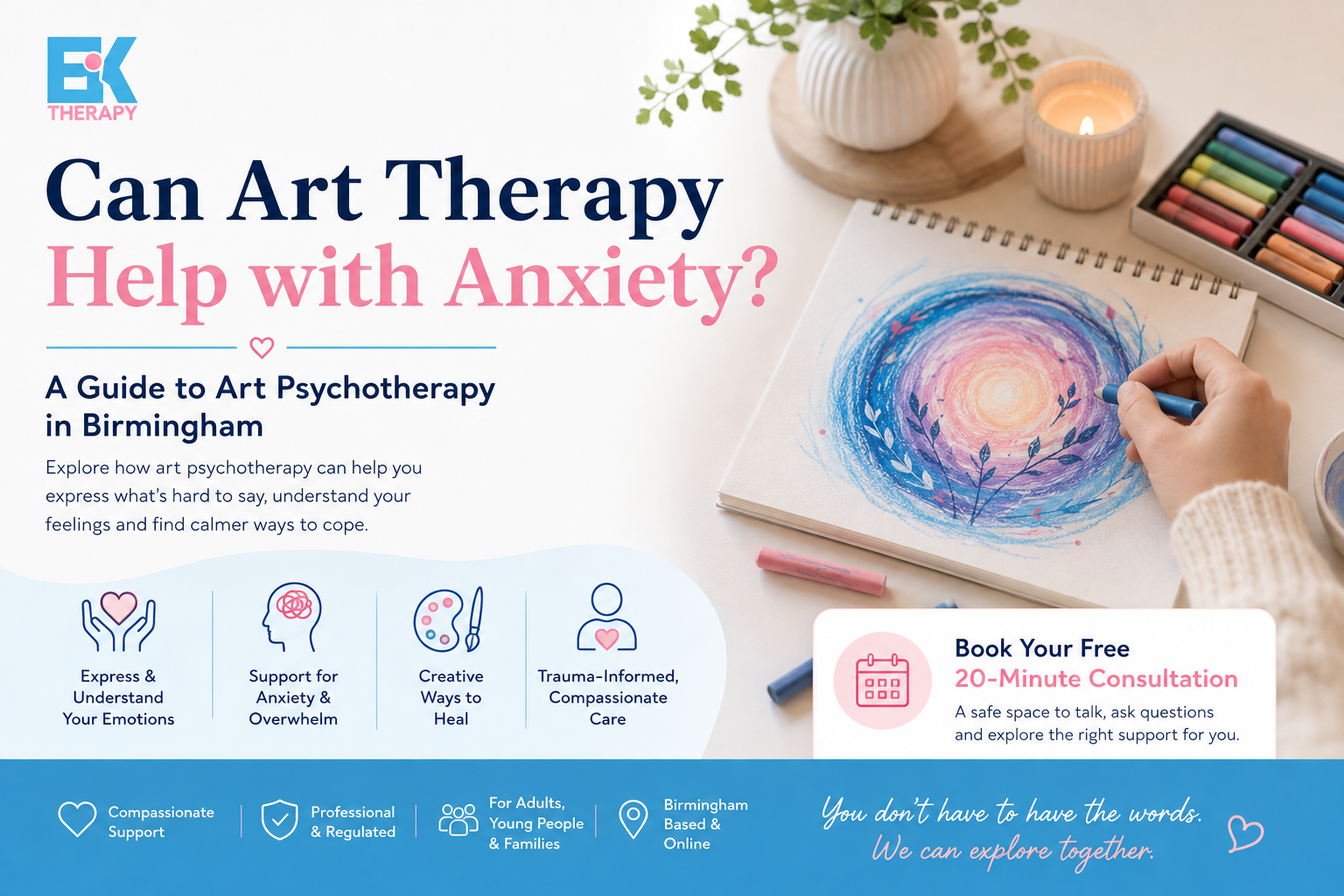 Can art therapy help with anxiety? Explore how art psychotherapy in Birmingham can support emotional expression, self-awareness and calmer ways of coping.